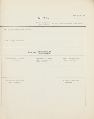 Наставление о порядке освидетельствования, распределения, регистрации и препровождения ссыльных. [Утв. 31 дек. 1904 г. С прил.]. СПб.: Типо-лит. С.-Петербургской тюрьмы, 1905.
